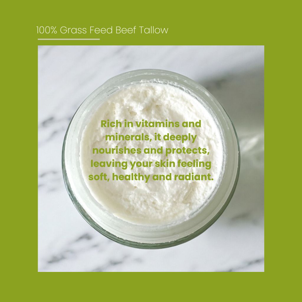 Tallow Balm in Jar with benefits listed
