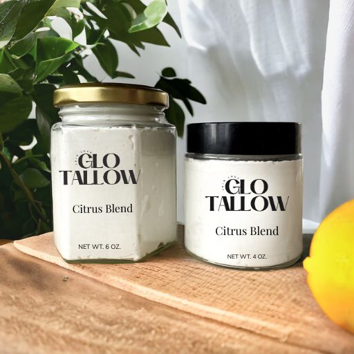 Glo Tallow 6oz and 4oz jars of Citrus Blend